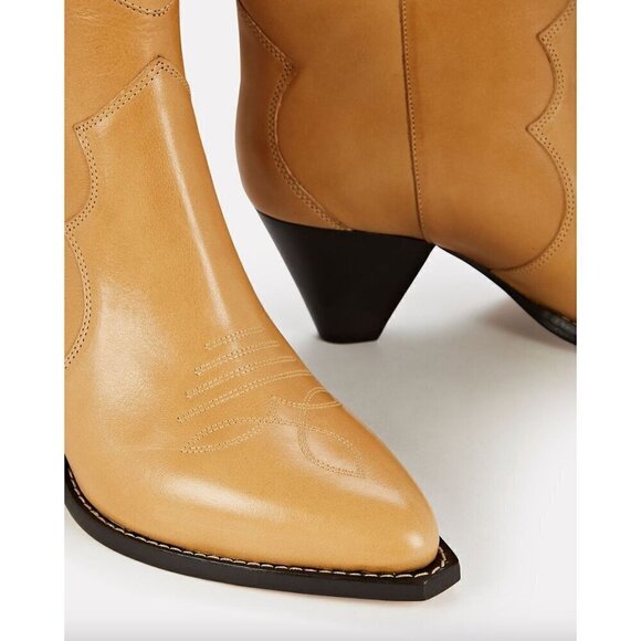 Isabel Marant Darizo Leather Western Booties Natural Tan Womens Size 38 - Picture 3 of 16